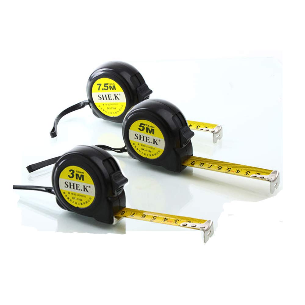 NUZAMAS Set of 3 Measuring Tape Measures 25FT (7.5m), 16FT (5m), 10FT (3m) Retractable Heavy Duty, Metric, Inches and Imperial Measurement - for Construction, Contractor and DIY-Yellow