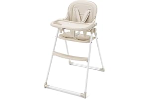 Babilous Foldable High Chair, High Chairs for Babies and Toddlers, Dining Chairs and Eating Chair with Adjustable Tray and 5 Point Harness for Infant, Beige