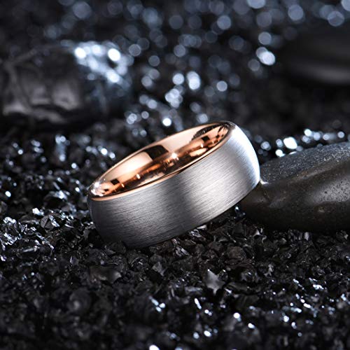 Zoesky 8mm Dome Tungsten Carbide Rings Wedding Band for Men Women Matte Brushed Comfort Fit Rose Gold