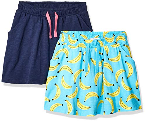 Spotted Zebra Toddler Girls' 2-Pack Twirl Scooter Skirts, Banana/Navy, 3T