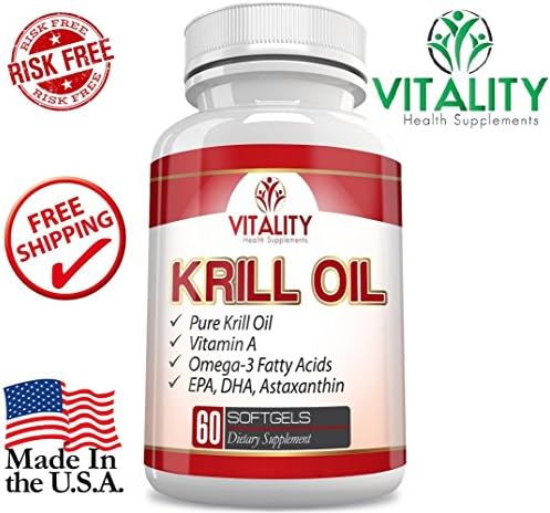 Best Pure Krill Oil 1000mg w/ Astaxanthin (Not Found In Fish Oil) Supplement w/ Omega 3 Fatty Acids EPA &amp; DHA For Men &amp; Women - Vitamin A - Premium Omega-3 - 100% Satisfaction Guarantee - 60 Softgels