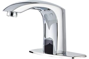 YCCUZA Automatic Bathroom Sink Faucet with Hole Cover Plate Sensor Touchless Dual-Powered Chrome Vanity Faucets Hands Free Motion Sensor Bathroom Water Tap with Control Box and Temperature Mixer