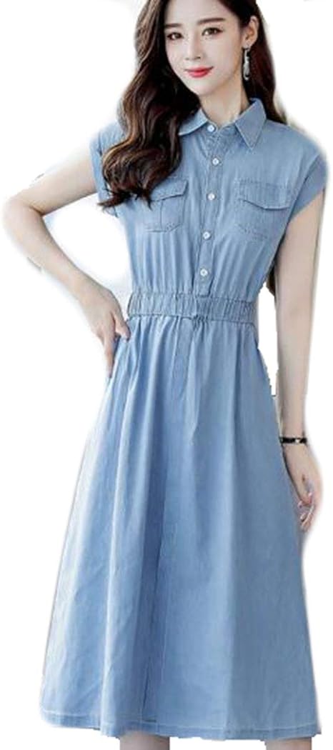 Amazon Co Jp Feileiレディース デニム ワンピース 薄手 通勤 デート 日常 夏 Aラインワンピース 服 ファッション小物