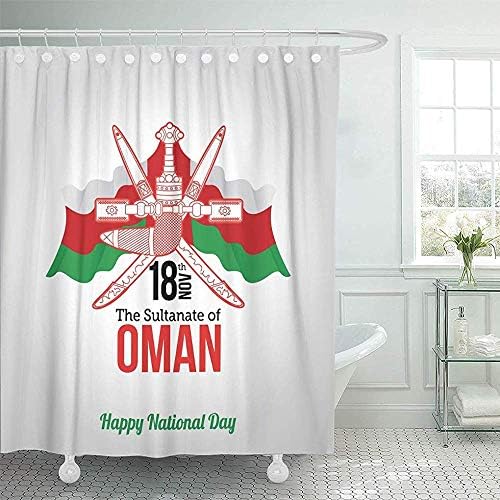 Starohou Shower Curtain Flag Oman National Day Celebration of The Sultanate Happy November 18Th Abstract Shower Curtains Sets with Hooks 72 x 72 Inches Waterproof Polyester Fabric