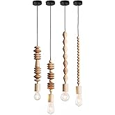 FAZRPIP Mini Wood Beaded Pendant Light Antique Rustic DIY Bead Chandelier for Bedroom, Kitchen Island, Girl Room 1 Set 4 Pcs 