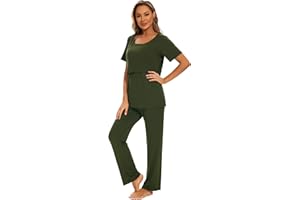 Smallshow Women's Postpartum Pajamas Short Sleeve Maternity Nursing Pjs