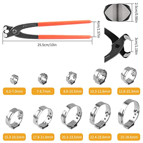 VIGRUE 100Pcs 304 Stainless Steel Single Ear Hose Clamps with Ear Clamp Pincer Stepless Hose Clamps for Securing Pipe Hoses and Automotive Use - Thumbnail 3