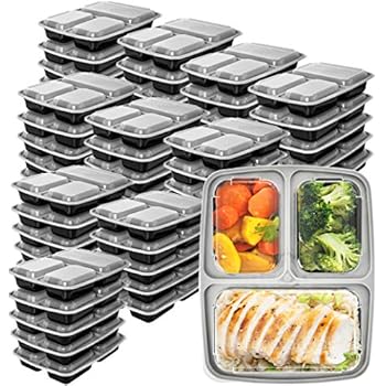 Meal Prep Containers 3 Compartment 45 Pack - Food Prep Containers Bento Box Bpa-Free Food Storage Containers with Lids - Lunch Containers Food Containers Reusable Meal Prep Containers by Prep Naturals