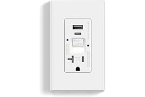 ELEGRP GFCI Outlet with USB Ports and Nightlight, 20 Amp Self-Test GFCI Combination with USB Ports, Tamper Resistant GFCI USB Outlet w/Nightlight, Wall Plate Included, UL Listed, Matte White, 1 Pack