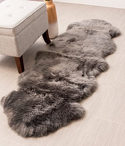 Genuine Australian Sheepskin Rug Two Pelt Gray Fur, Double