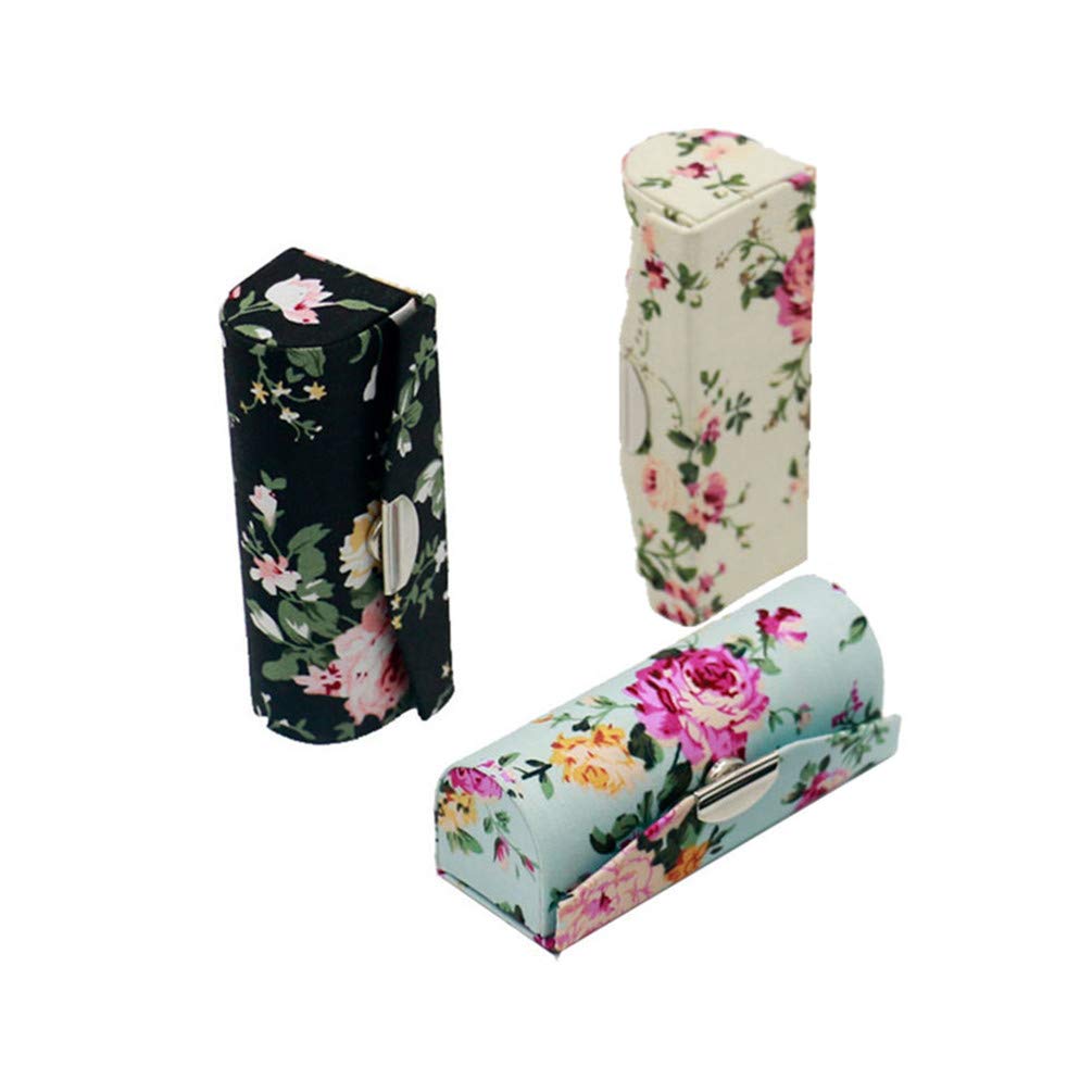 Lipstick Box, Hanyi 3 Pcs Retro Print Leather Lipstick Case with Mirror Gift