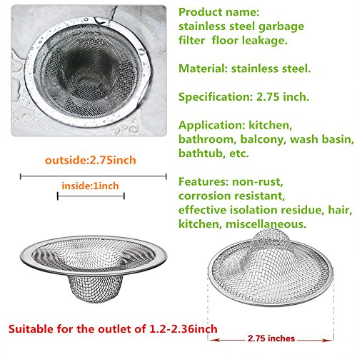 2 pcs Heavy Duty Stainless Steel Slop Basket Filter Trap, 2.75" Top / 1" Mesh Metal Sink Strainer,Perfect for Kitchen Sink/Bathroom Bathtub Wash basin Floor drain balcony Drain Hole