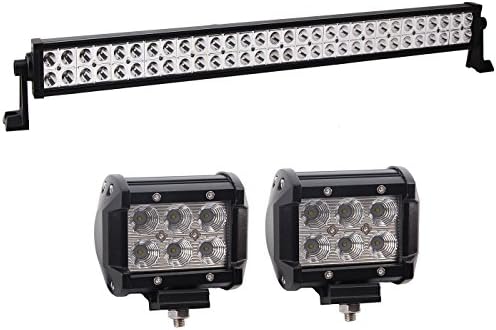 Bangbangche 1X 32''inch 180w Flood Spot Combo Led Light Bar, 2X 18w Flood Cree Led Pods Lights Fog Lights Off Road Lights for Jeep Boat Truck Tractor Trailer ATV Ford