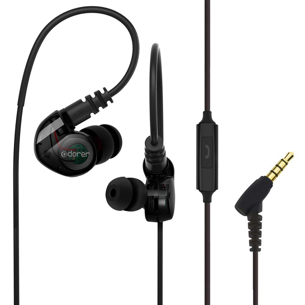 AdorerスポーツイヤホンRX6ノイズアイソレーションマイク付きイヤホンヘッドフォン、iOS、Androidなどのベース用イヤホン - ブラック (黑)