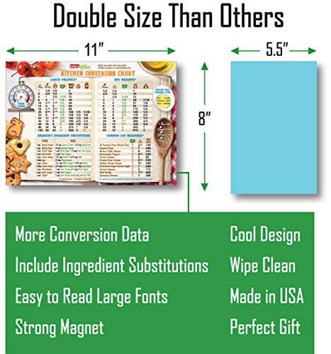 Best-Designed Cooking Gift Set: Cool BBQ Meat Temperature Guide + Comprehensive Kitchen Measurement Conversion Chart Magnets 8"x11" Grilling Cooking Baking Reference Recipe Cookbook Accessories Unique Gifts for Birthday and Holidays