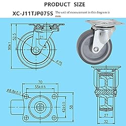 Casoter 3"(75mm) Caster Set - 2 Rigid & 2 Swivel