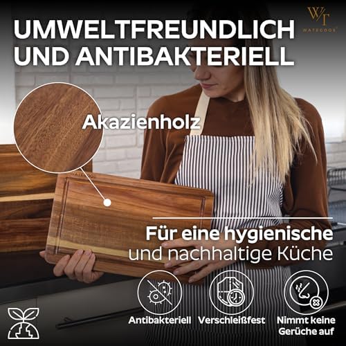 2er Set Schneidebrett Holz aus Akazie Premium mit Halter