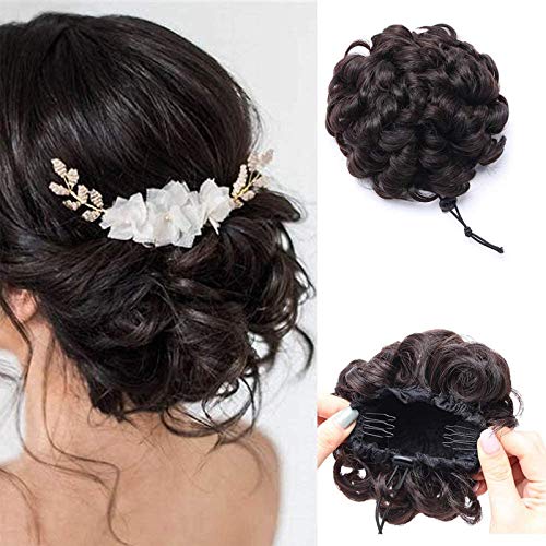 Updo Hair Buns Hair Extensions Human Hair Scrunchie Clip in Ponytail Donut Chignons Hair PeiceMessy Hairpiece Bun 1B Natural Black โ image 1