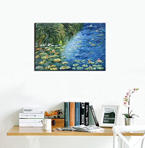 baccow - 2436" Texture Hand Painted Water Lily Pond 1914 Claude Monet Art Reproduction Framed Oil Painting On Canvas Wall Art for Living Room Bedroom Office Home decor - Thumbnail 6