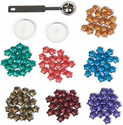 XGpie Lucky Star Rainbow Colorfu Shape Seal Retro Stamp Kit for 140 Piece Wax Beads With Wax Melting Spoon and 2 Pieces Candles(7 colors)