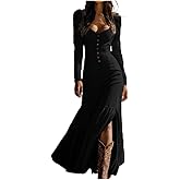 Western Cowgirl Dress for Women Long Sleeve Deep V Neck Boho Vintage Maxi Dress Retro Western Style