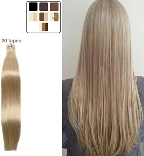 Tape in Hair Extensions Remy Human Hair Double Side Skin Weft with 20 Pcs, 2oz per piece, 20 inch-Natural Light Blonde