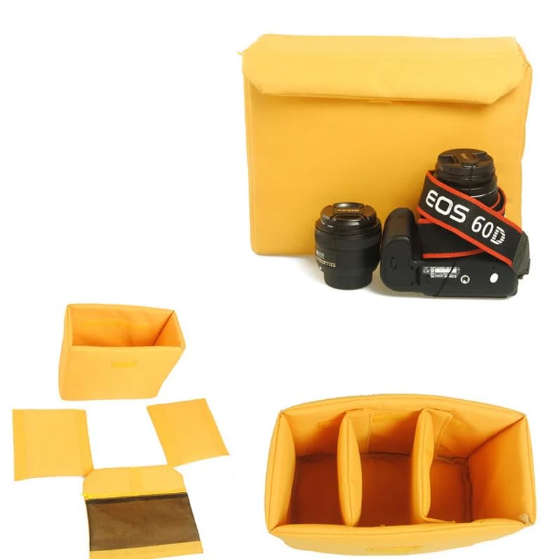 Uadme Camera Protection Insert Bag,Nylon Sponge Waterproof Shockproof Portable Padded Bag,for SLR Camera Lenses with Divider Stick Lens Accessories(S-Yellow)
