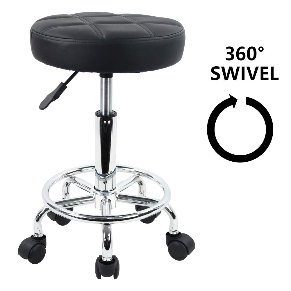 KKTONER Round Rolling Stool Chair PU Leather Height Adjustable Swivel Drafting Work SPA Shop Medical Salon Stools with Wheels Office Chair Small (Black): Kitchen & Dining
