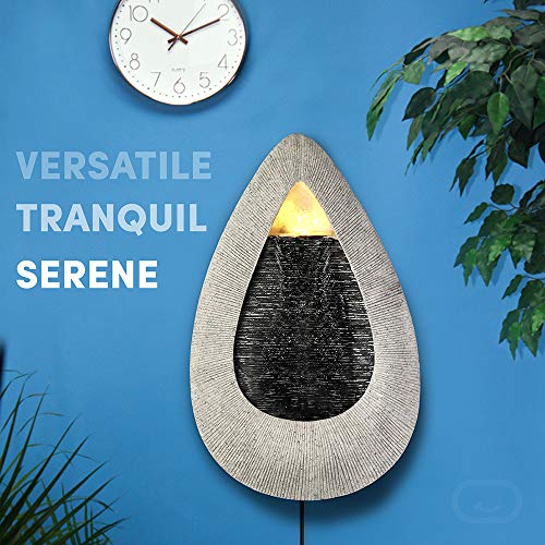 Teardrop, Indoor/Outdoor Wall Fountain 20” x 12” | Handcrafted Natural Stone Look with LED Lights, Adjustable Speed, Calming Waterfall Sounds | Made with Polyresin Material (Tan) … - Thumbnail 5