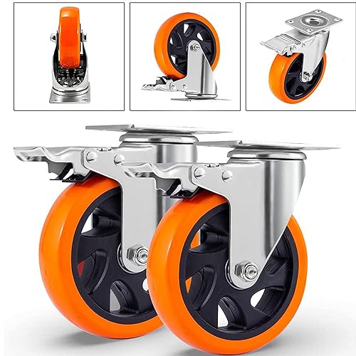 RONLADO Ruedas para Muebles Pesados,Ruedas Giratorias de Alta Resistencia con Frenos y 16 Tornillos,Juego de 4 Ruedas Giratorias de 4" (100mm) y 360°para Muebles Con Freno,Carga Máx 400kg