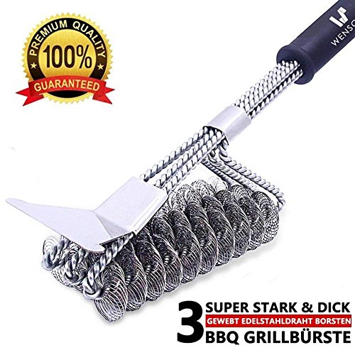 Wenscha BBQ Grill Brush and Scraper 2018 Upgrade 3 in 1 Heavy Duty 18 inch Barbecue Cleaner Accessories BBQ Cleaning Brush with Triple Head Scrubber & Scraper for Weber Gas/Charcoal