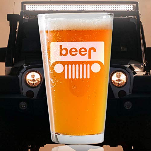 Jeep/Beer Engraved PUB Style PINT Style Beer Glass.16oz - 2 pack - Perfect gift for the Offroad Overland Wrangler enthusiasts Men Women Dad jeeps lover. Includes Beer Food Pairing Card