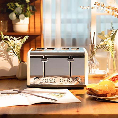 Toaster 4 Slice, CUSIBOX Retro Stainless Steel Extra Wide Slots Toaster with Bagel, Defrost