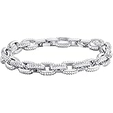 Z ZACHÉ Silver Plated White Cubic Zirconia Pave Bracelet,Bling CZ O-chain Hip Hop Cuban Bracelets Tennis Bracelet for Women Men Jewelry,7.2"