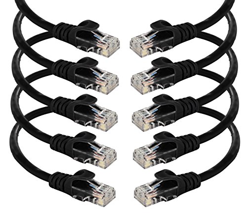 K-tech Ethernet Patch Cable Supports Cat6/5e/5 28AWG 10Gbps Internet Network Computer Lan Cables With Snagless RJ45 Connectors (15 Feet, 10 Pack - Black)