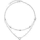 DAOSHANG Layered Necklaces for Women S925 Sterling Silver Chokers Necklace for Women Circle/Heart/Double Circle/Cross/Star/Evil Eye Necklace Handmade Bead Necklaces Adjustable