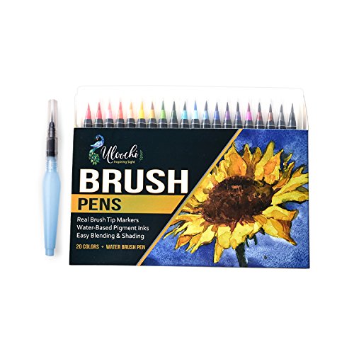 Watercolor Brush Pen Art Markers - Primary Colors ( 20 Pack + Water Brush Pen )