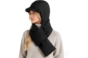 Women Winter Down Hood Hat Windproof Padded Hooded Scarf Lightweight Warm Earflap Hat Balaclava Hoodie Bonnet Cap Scarf Set