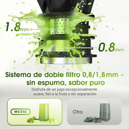 WETIE Juice and Vegetable Extractor, Cold Press Blender with Extra Large Mouth 120 mm, 99% Performance, Quiet Slow Juicer, Easy to Clean, Includes 2 Glasses