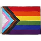 Bradford Progress Pride Flag 12x18 Inch Outdoor 3 Ply Polyester Small Progressive Rainbow Flag LGTBQ Gay All Inlcusive Progressive for Wall with 2 Brass Grommets