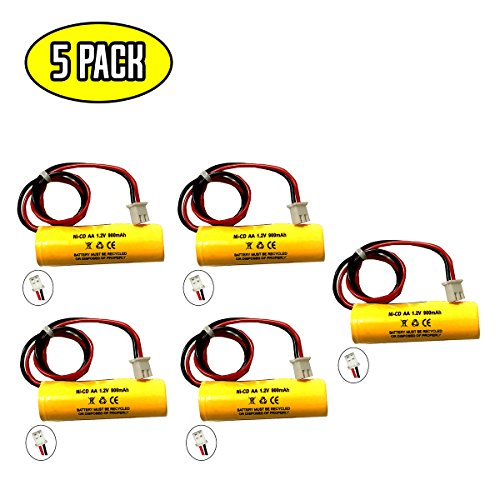(5 pack) 1.2v 900mAh Exit Sign Emergency Light NiCad Battery Replacement Unitech AA900mAh OSA268 ELB CS01 Lithonia 1.2v AA 1000mah Ni-CD Battery EXR LED EL M6 WHITE connector