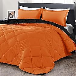 downluxe Queen Comforter Set - Orange and Black