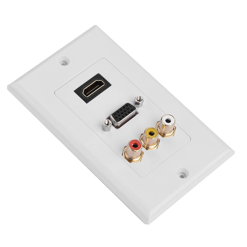 ASHATA 3-in-1 Multimedia Wall Plates Socket Panel, 3-in-1 Composite HDMI VGA RCA Ports, Multi-level Protection, Supports 1080P Output