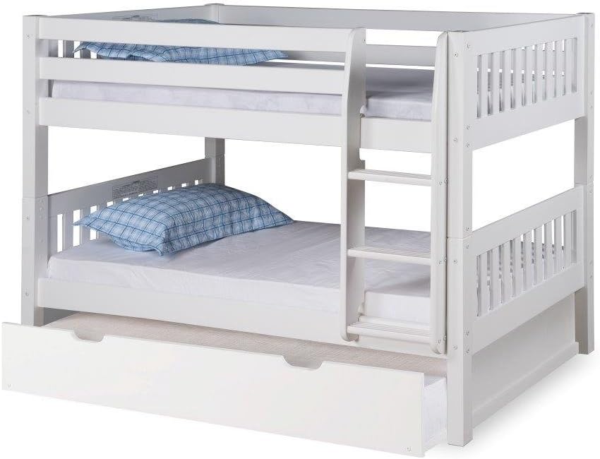 Expanditure Low Bunk Bed With Trundle - Attached Ladder - Mission Style - White