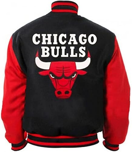 HMD Mens Varsity Black and Red Bull Jacket Men's Chicago Bomber