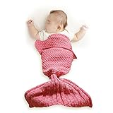 Funwill Mermaid Tail Blanket Knit Crochet for Baby Swaddling Sleeping Bag , for Baby Photo Photography (Pink) 35.4inx19.6in