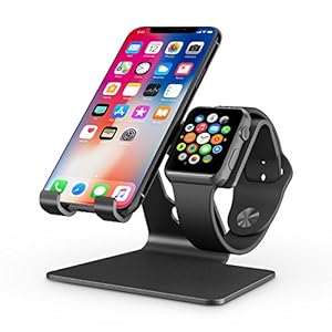 Apple Watch Stand, OMOTON 2 in 1 Universal Desktop Stand Holder for iPhone and Apple Watch Series 5/4/3/2/1 (Both 38mm/40mm/42mm/44mm) (Black)