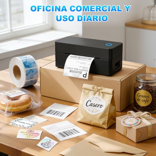 OFICHIDO Impresora Térmica de Etiquetas Bluetooth, 4x6 Impresión de Etiquetas de Envío Nalambrica, Control Inteligente de Temperatura, con Memoria USB, Compatible con Casi Todas Las Plataformas
