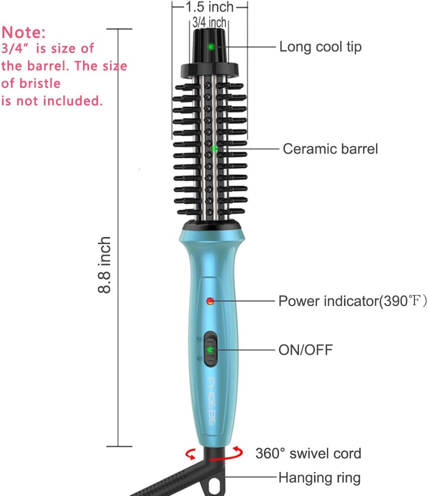 Mini Curling Iron PHOEBE Hair Brush for Travel, 3/4 Inch Dual Voltage Ceramic Tourmaline Ionic Hot Curler Brush with Traveling Bag for Europe, Professional Heated Brush Styler for Short Hair: Health & Personal Care