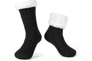 LEMZONE Men's Warm Cozy Slipper Socks Non Slip Winter Fuzzy Fleece Lining Cabin Sock with Grips